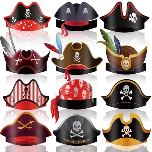 Funtery 48 Pcs Pirate Hat Halloween Pirate Party Accessories Kids Paper Costume Cap for Caribbean Cosplay FavorsCute