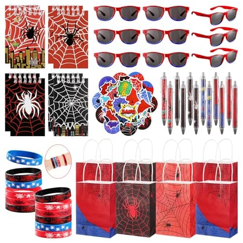 Vanblue 110Pcs Spider Party Favors Birthday Decorations Hero Theme Party SuppliesSpider Web GlassesGift BagsClassroom Rewards Goodie Bag StuffersPiata Fillers for Boys Movie Fans
