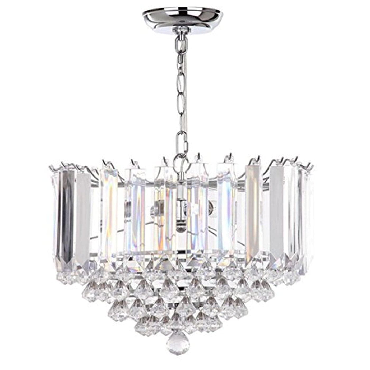 SAFAVIEH Lighting Collection Hampton Art Deco Glam Chrome Clear Crystal 17inch Diameter 2light Adjustable Hanging Chandelier Pendant Light Fixture LED Bulbs Included
