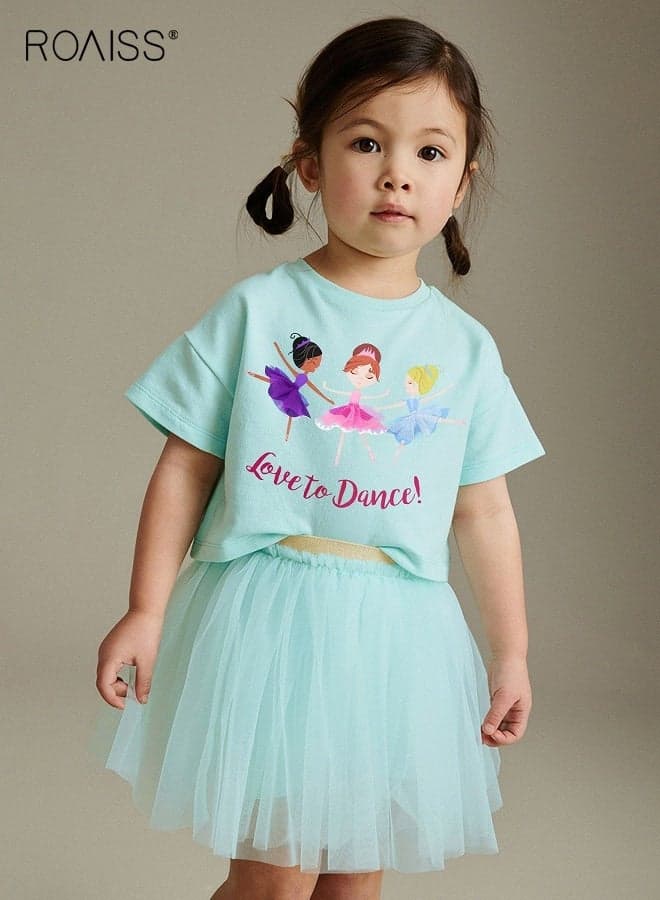Girls 2PCS Clothing Set, Adorable T-shirt and Tulle Skirt Set for Girls, Stylish Summer Outfit with Short Sleeve Top and Tutu Skirt, Suitable for Daily Wear or Any Occasion