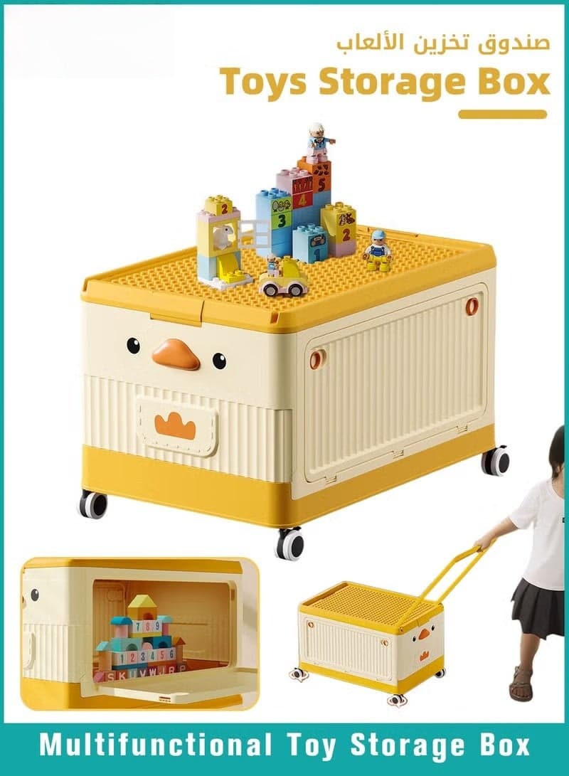 Baby Toy Storage Box With Wheels and Building Block Lid, Children Toys and Cloth Storage Bin, Organizer, Basket, Trunk for Kids Boys and Girls, Toddlers and Baby Nursery Room