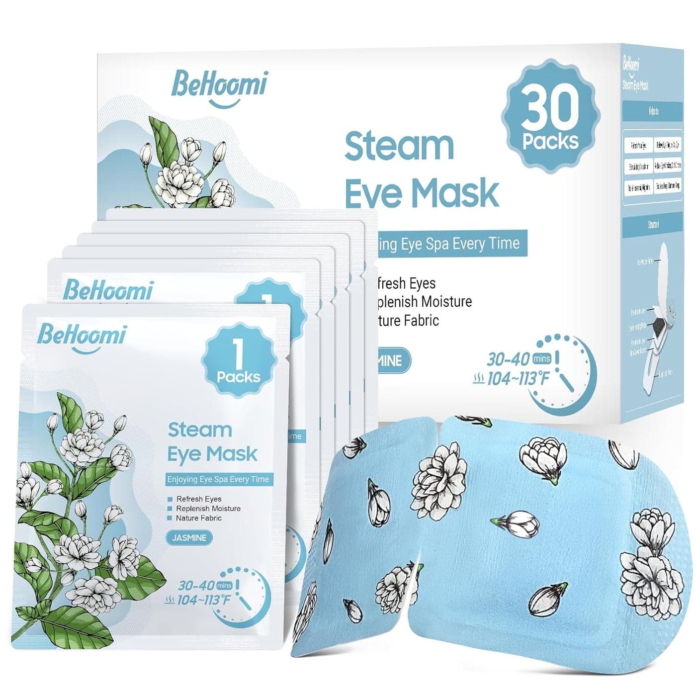 30Packs Steam Eye Mask Heated Eye Mask Warm Compress for Eyes Self Heating Disposable Eye Masks for Home Sleep Spa Travel Essentials Relaxation Gifts Stocking Stuffers Jasmine