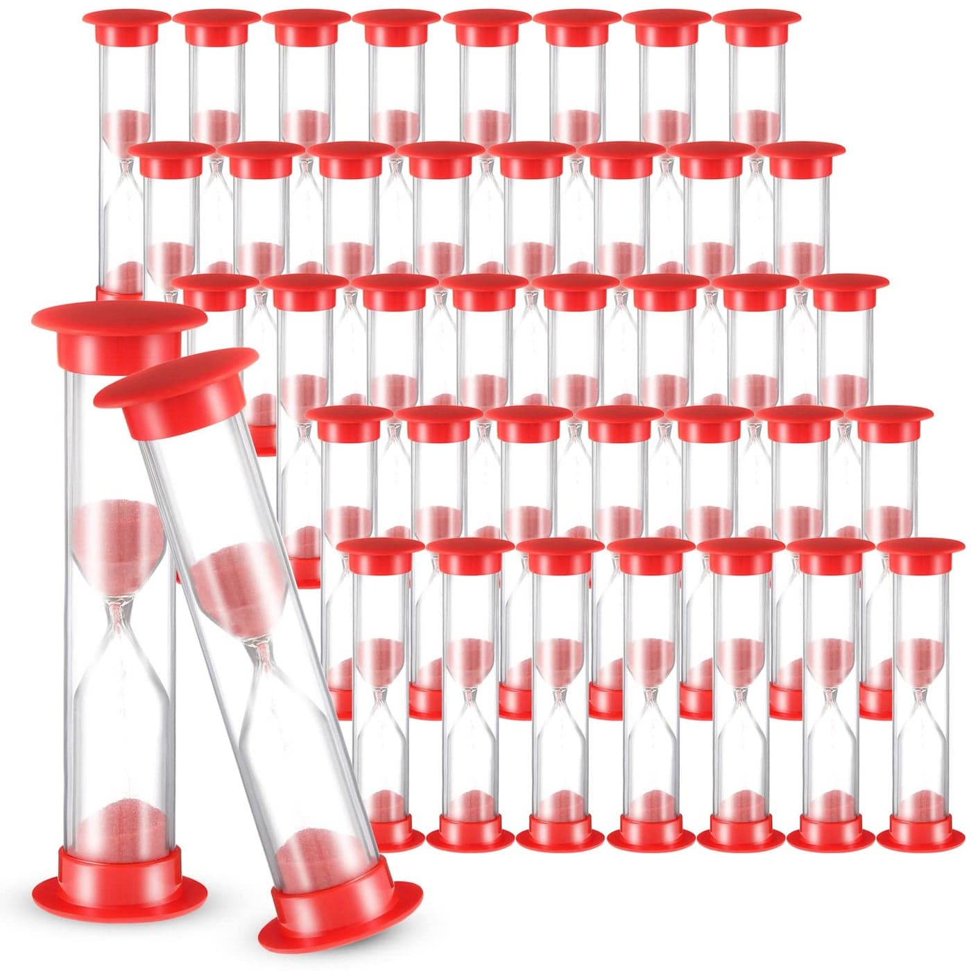 Set of 40 Pcs Sand Timer Kids 1 Minute Sand Timer Classroom 1 Minute Acrylic Covered Hourglass Clock for Preschool Teacher Supplies 335 x 098 x 098 InchesRed