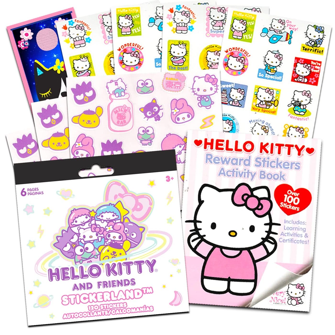 Hello Sanrio Kitty Sticker Books for Kids Adults Super Set 3 Pc Bundle with Over 200 Hello Kitty Stickers and More 10 Sticker Sheets Hello Kitty Party Favors