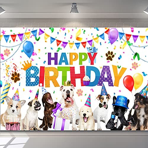 Tatuo Dog Happy Birthday Backdrop Banner Dog Party Decorations Puppy Photography Background Cartoon Photo Backdrop for Pet Party Supplies and Puppy Owner Celebrations