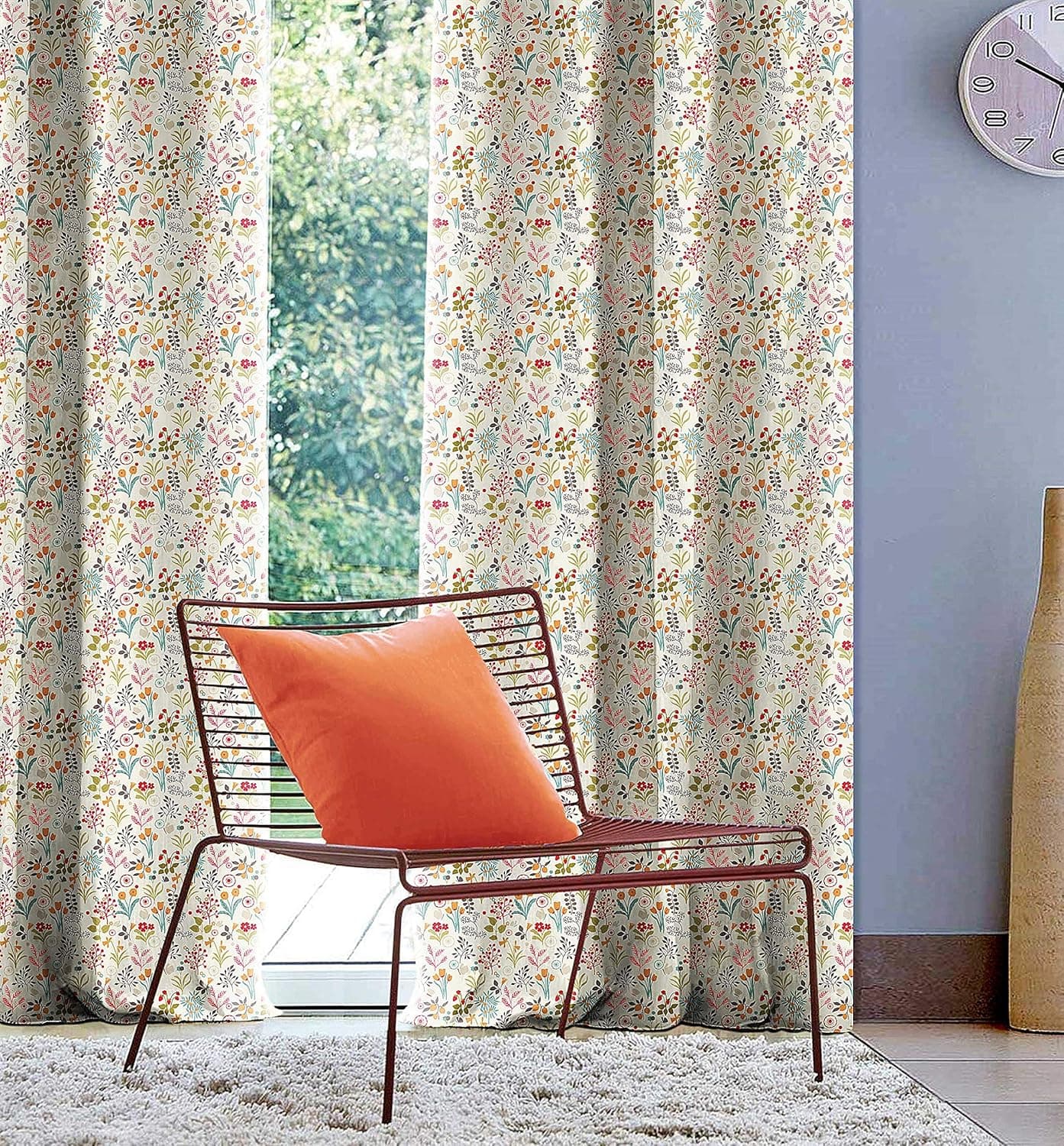 Casableu Coco 2 Piece Polyester Eyelets (Steel) Blackout Curtains with Tie Back, Bedroom Living Room (Pack of 2) (Heather, 7 feet)