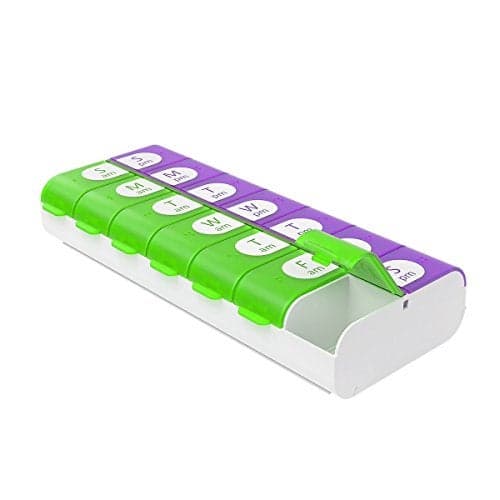 Ezy Dose Weekly (7-Day) Daily Pill Case, Medicine Planner, Vitamin Organizer, Supplements and Fish Oil Box, 2 Times a Day, AM PM, Large Compartments, Easy Fill Container, Color May Vary, BPA Free