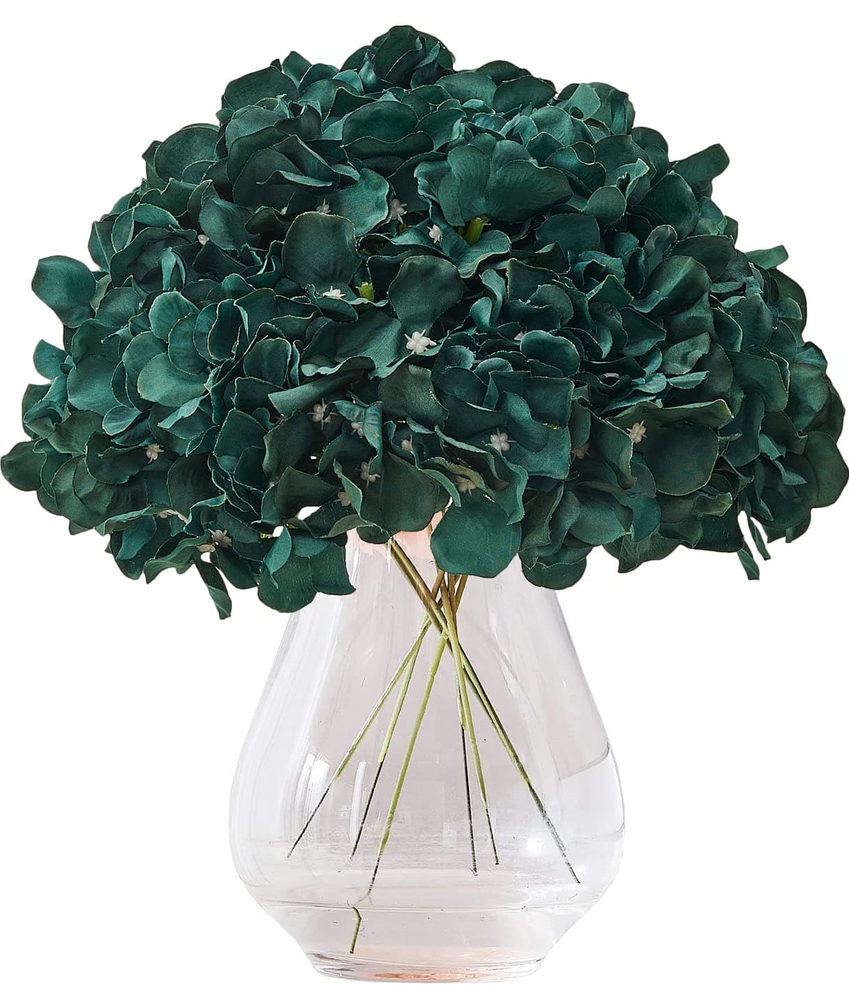 KISLOHUM Artificial Hydrangea Flowers Emerald Green Heads 10 Fake Hydrangea Silk Flowers for Wedding Centerpieces Bouquets DIY Floral Decor Home Decoration with Stems