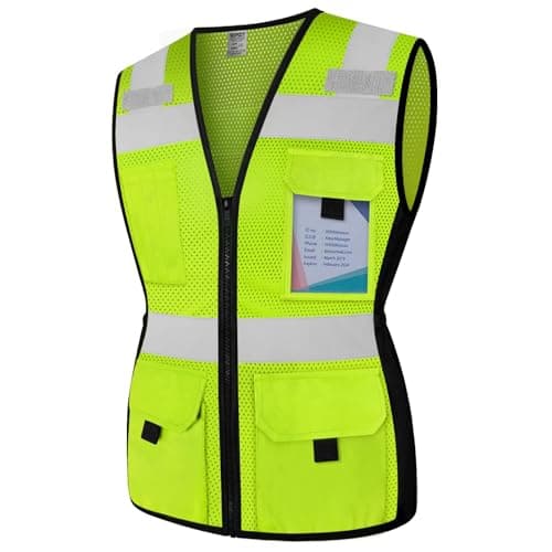 TCCFCCT Safety Vest for Women 11 Pockets Mesh Reflective Vest with Zipper, High Visibility Neon Construction Work Vest for Lady Workers/Drivers, Snug-Fit & Durable, ANSI Compliant, Yellow M