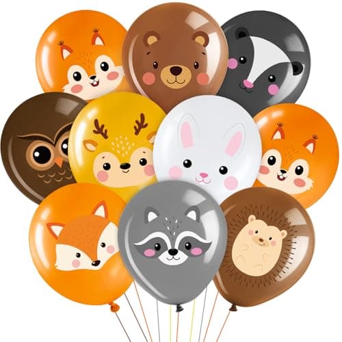 Suilung 45 Pcs Woodland Animal Balloons 12 Inch Forest Animal Woodland Latex Balloons Theme Party Decor for Birthday Party Indoor Outdoor Decor