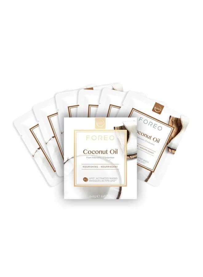 Coconut Oil Dual UFO Activated Facial Mask for Dehydrated Skin, 6 pack, Nourishing & Hydrating, Coconut Oil & Coconut Water, Cruelty-Free, Clean Formula, Compatible with all UFO devices