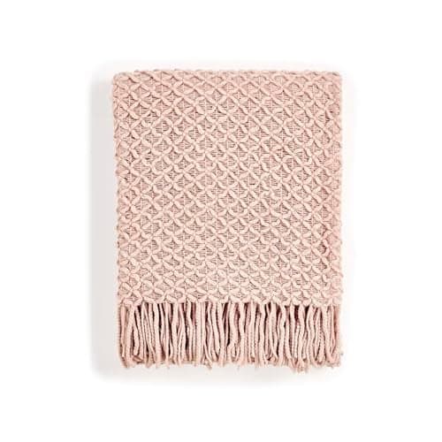 CREVENT Farmhouse Boho Knitted Throw Blanket for Couch Sofa Chair Bed Home Decoration, Soft Warm Cozy Light Weight for Spring Summer Fall (50''X60'' Blush Pink)