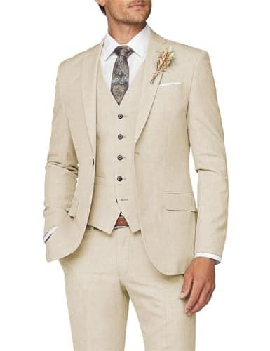 Wangyue Men 3 Piece Suit Beige Suits for Men Dinner Party Tuxedo Wedding Suit Groom Groosman, L