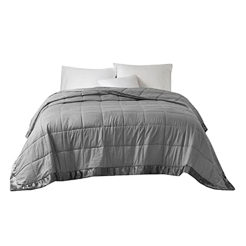 Madison Park Cambria Down Alternative Blanket, Premium 3M Scotchgard Moisture Wicking Treatment, Lightweight and Soft Bed Cover For Summer with Satin Trim, Oversized Full/Queen Charcoal