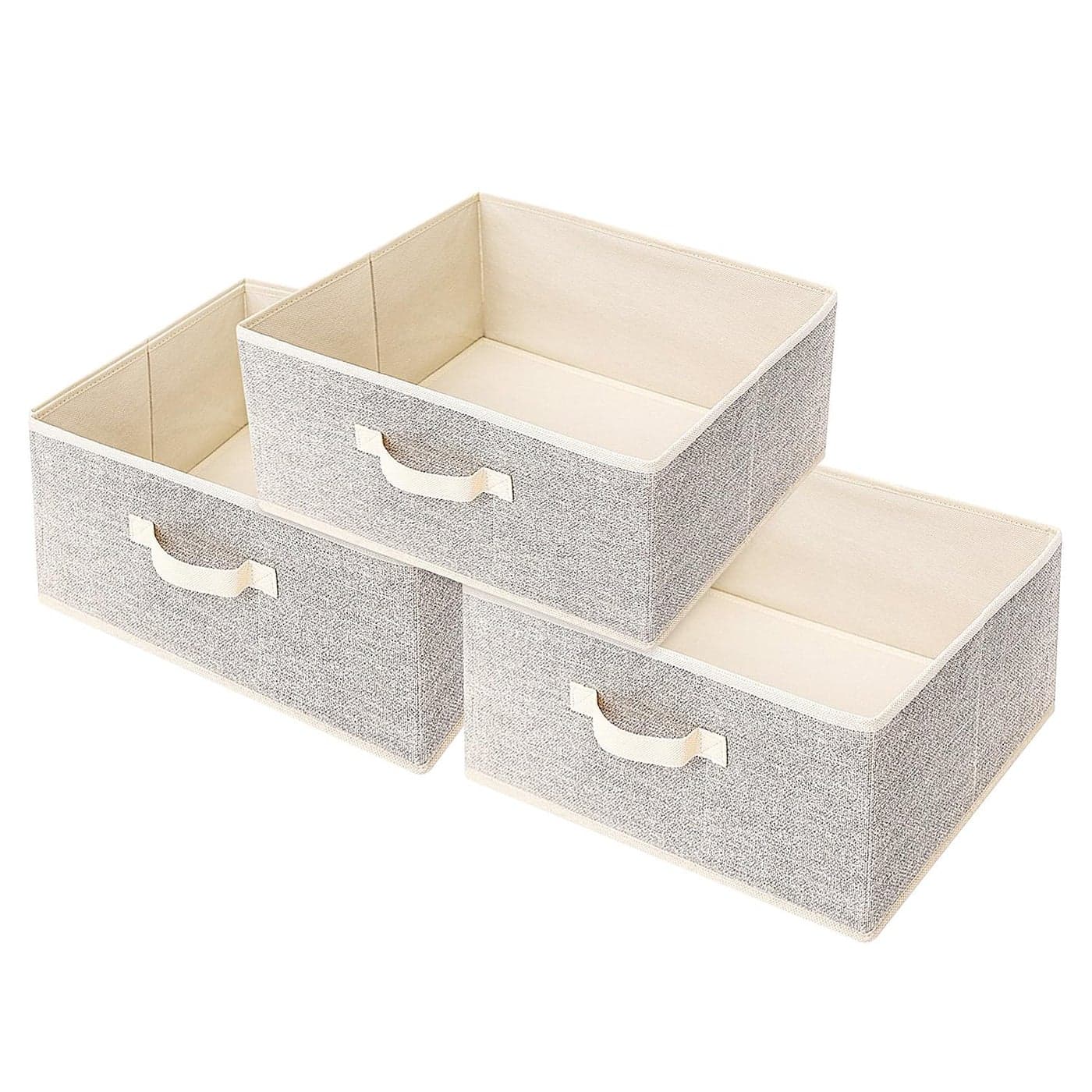 EITMOW Storage Baskets 157Inch Woven Fabric Bins Storage Cubes with Reinforced Handles Organizer Bins for Closet Shelves Foldable for Toys Clothes Natural Beige 3PCSBeige1571178inch