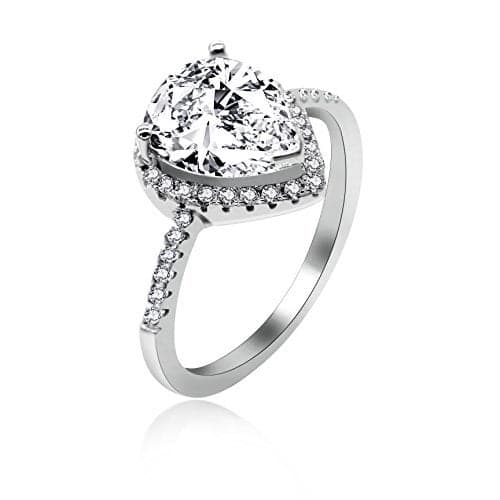 Uloveido White Tear-Drop Cubic Zirconia Solitaire Rings Pear Cut - Fashion Bridal Promise Wedding Engagement 925 Sterling Jewelry for Women (White, Size 5) JZ116