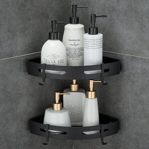 MorivaHomes Multipurpose Self Adhesive Aluminium Bathroom Corner Shelf Rack Bathroom Corner Organizer Stand Bathroom Organisers Storage Racks Bathroom Shelf Shelves Corner (Pack of 2)