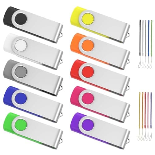 ABLAZE 1GB Flash Drive 10 Pack, USB 2.0 Memory Stick with Lanyards Swivel Thumb Drives Bulk 1GB Pendrive U Disk for Data Storage (Mixcolors)