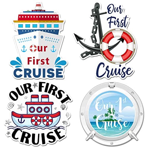 Hoteam 4 Pcs Our First Cruise Door Decorations Magnetic Large First Cruise Ship Door Magnets Funny Waterproof Nautical Magnets for Carnival Cabin Stateroom Fridge Car