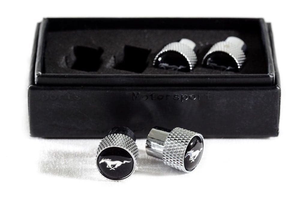 Eurosport Mustang Pony Logo Aluminum Valve Stem Caps - Knurled