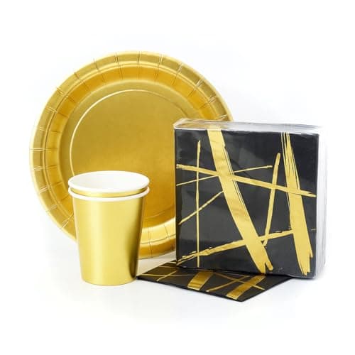 Wanna Party 40 PC Gold Party Supplies - Gold Paper Plates, Paper Cups & Napkins Serves 10 Guests for Birthdays,Bachelorette,Wedding Bridal Shower Engagement