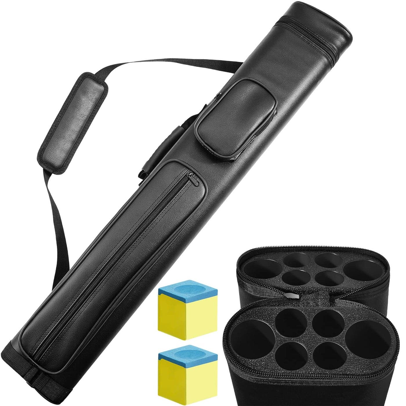 Deekin 2 x 4 Hard Oval Pool Cue Billiard Stick Carrying Case Billiard Cue Cases for 2 Stick 6 Holes with 2 Chalk 32 x 55 x 375 InchesBlack