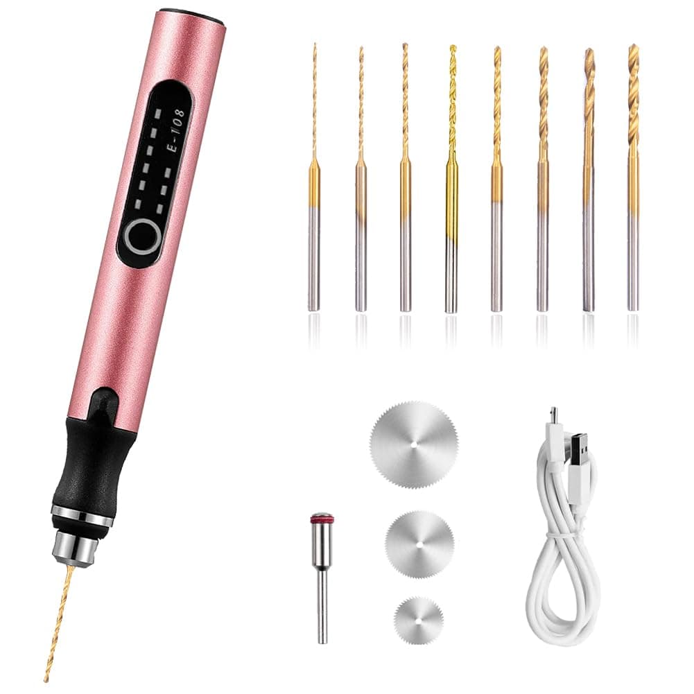 3Speed Cordless Mini Drill Pen With 8 Small Drill BitsRechargeable Electric Hand Drill Pin ViseResin Drill Set For Jewelry MakingResinPlasticWoodKeychains DIY PINK