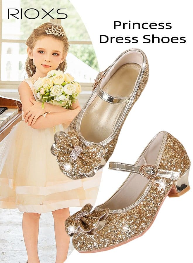 Princess Crystal Shoes, Fashion Girls' Shoes, Glitter Girls Dress Shoes, Girls Toddler Little/ Big Kid Jada Shoes, Flower Girls Shoes for Wedding Birthday Party Prom, Sequins Closed Toe Sandals, Kids School Uniform Shoes with Buckled Ankle Straps, Golden Footwear Formal Shoes, 3cm Low Heels