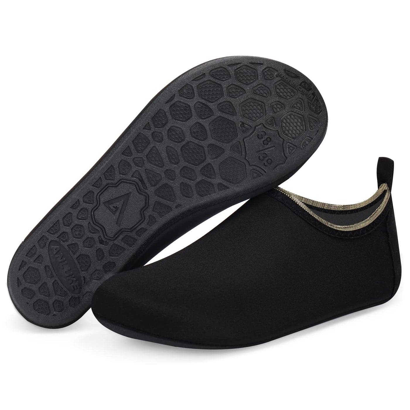 ANLUKE Water Shoes Barefoot Aqua Yoga Socks Quick-Dry Beach Swim Surf Shoes for Women Men Black 38/39