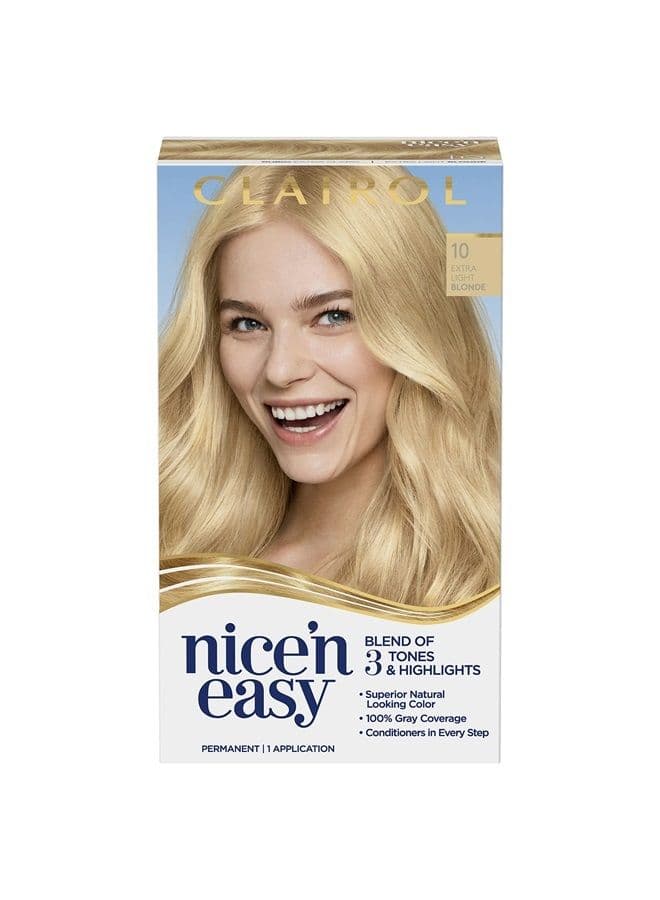 Nice'n Easy Permanent Hair Dye, 10 Extra Light Blonde Hair Color, Pack of 1