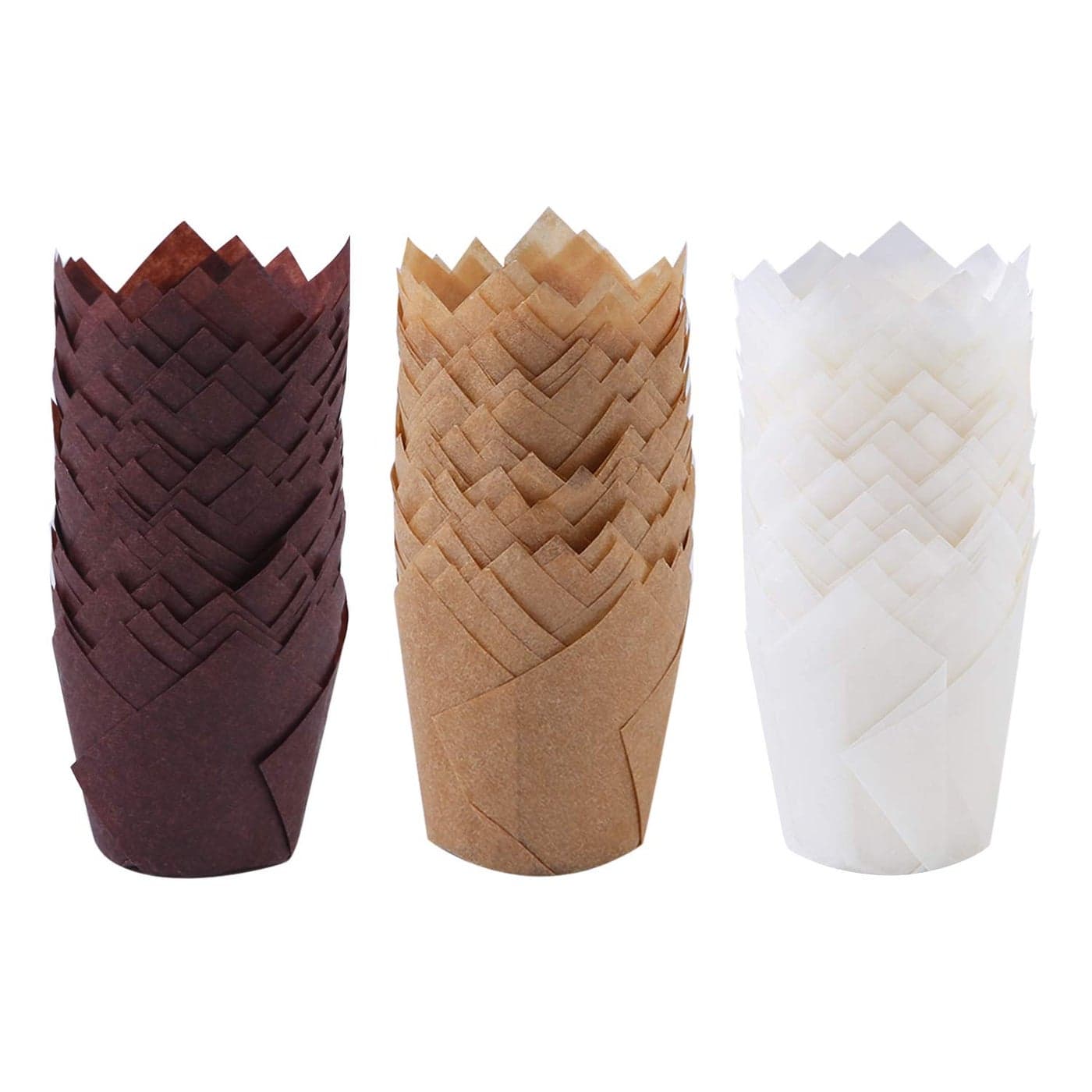 Ruisita 150 Pieces Mini Baking Cups Tulip Baking Cups Cupcake Liners Muffin Liners for Wedding Birthday Christmas Baby Shower Parties Brown Natural White