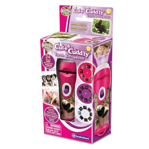Brainstorm Toys Cute and Cuddly Flashlight and Projector Projects 24 Color Cute and Cuddly Images of Animals Onto Walls and Ceilings Batteries Included For Ages 3 and up