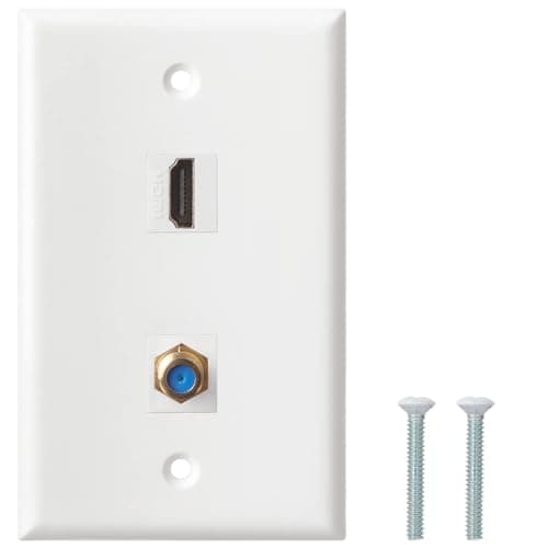 HDMI Wall Plate, 1 Port 4K HDMI Keystone to Female, 1 Port F Type Connector Coax Keystone to Female Wall Plate-White