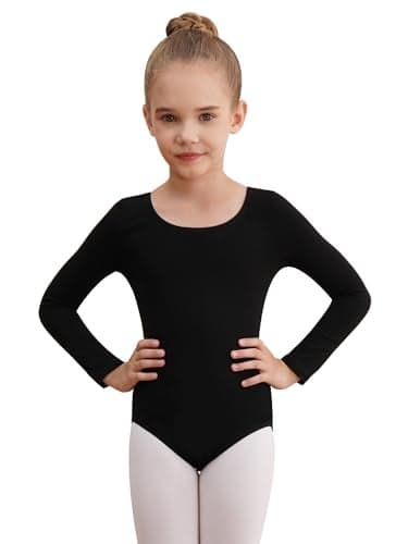 WEGETIT Long Sleeve Black Leotard for Girls Gymnastics Leotards Toddler Dance Ballet Bodysuit (Black,10-12Years)