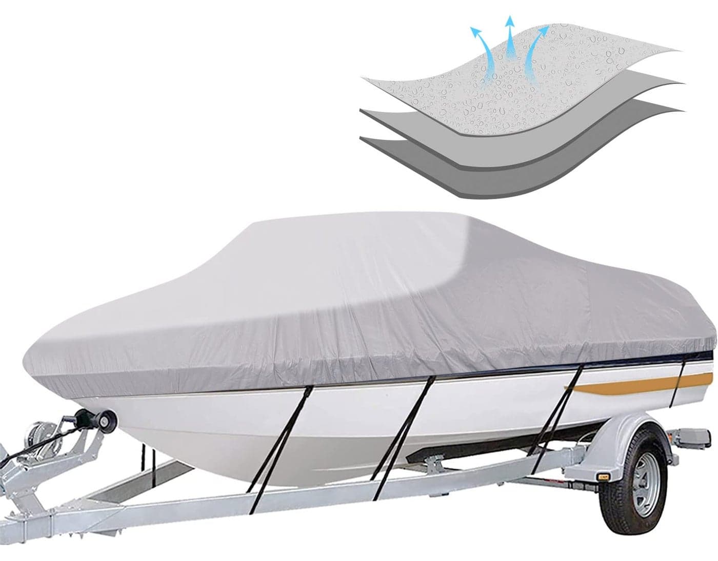 iCOVER Trailerable Boat Cover- 16'-18.5' Heavy Duty Waterproof Tarp Covers with Storage Bag, Fits V-Hull, Fish&Ski, Pro-Style, Fishing, Runabout, Bass Boats, up to 16ft-18.5ft Long X 94" Wide