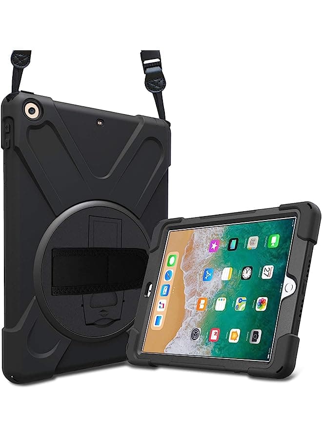 Ipad 9.7 Case 2018/2017 (Old Model), Rugged Heavy Duty Shockproof 360 Degree Rotatable Kickstand Protective Cover Case For Apple Ipad 9.7 Inch 6Th / 5Th Gen -Black
