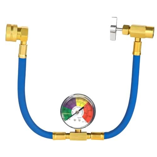 Ohleats R134A Refrigerant Charge Hose Kit 181 R134a AC Refrigerant Charging Hose with Gauge Auto AC Refrigerant Dispensing Valve Recharge Nylon Hose Kit Car Accessories 46cm