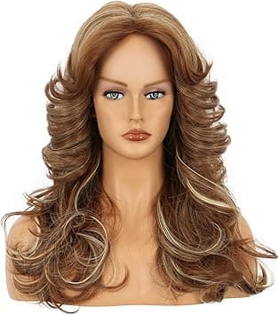 Yuehong Long Dark Brown Women Curly 70s Disco Wig Vintage Feathered Cosplay Costume Hair Heat Resistant Synthetic Fibers Soft Durable Breathable Wig