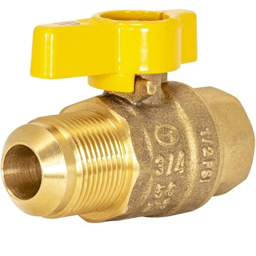 Eastman Straight Gas Brass Ball Valve, 1/2 in FIP x 15/16 in OD Flare Female, 1/4-Turn Handle, 60031