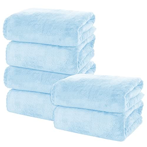 MOONQUEEN 6 Pack Premium Bath Towel Set Quick Drying Microfiber Coral Velvet Highly Absorbent Towels Multipurpose Use as Bath Fitness Bathroom Shower Sports Yoga Towel Aquamarine