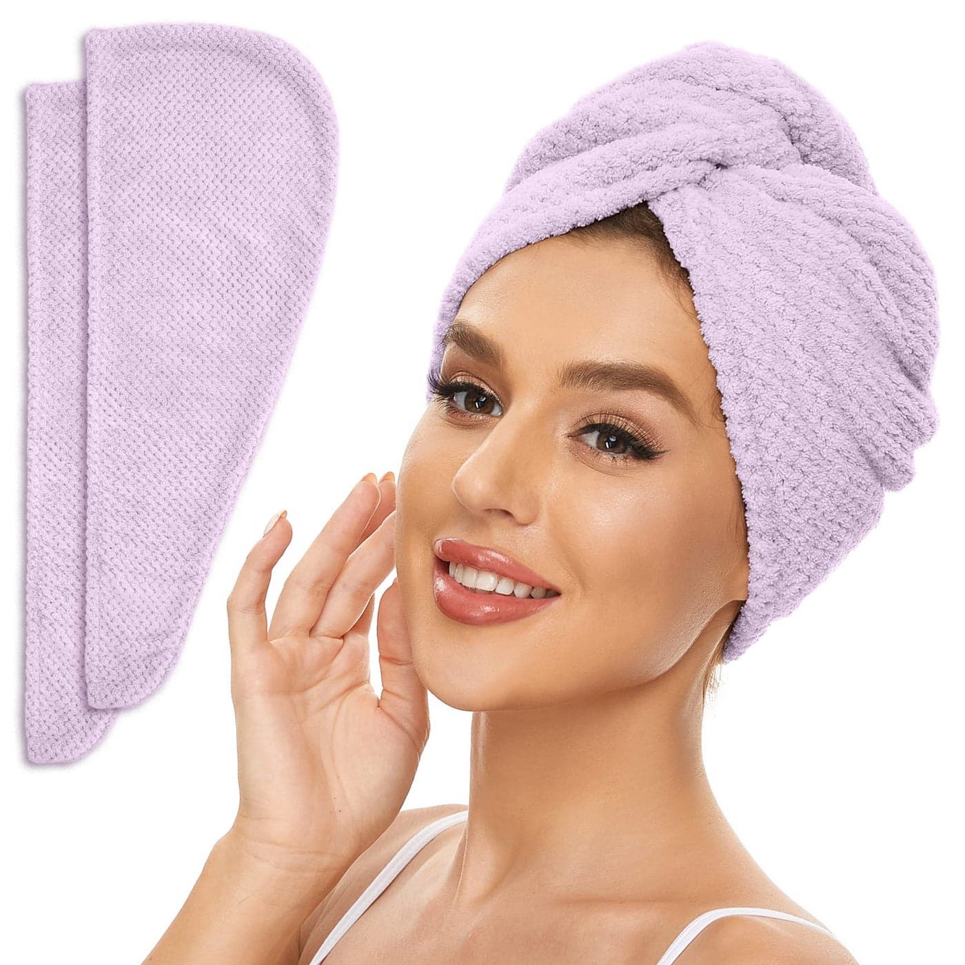 SimpleField 2 Pack Microfiber Hair Towel Wrap for Women Anti Frizz Quick Drying Hair Turban for All Hair Style Absorbent and Lightweight Light Purple