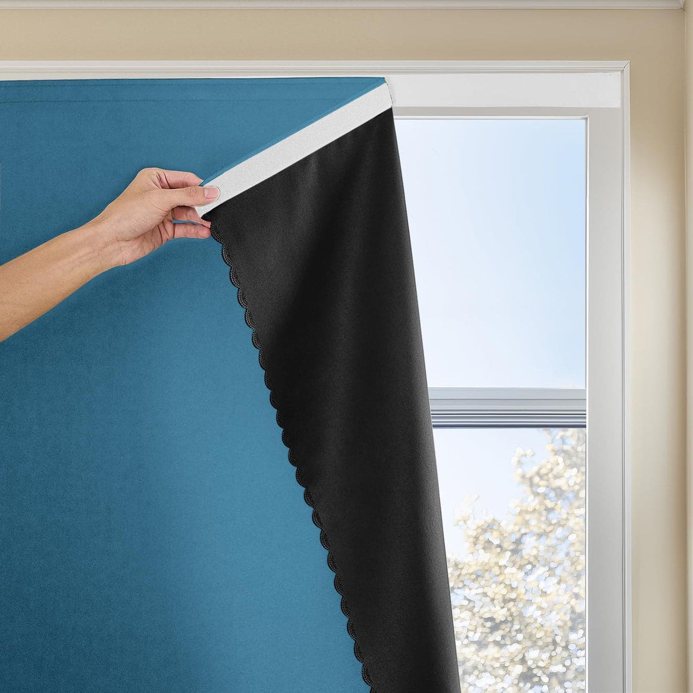 JILRON Magic Tape Stick on Portable Curtains for WindowsBedroom Blackout Curtains for Thermal Lnsulated No Drill Curtains Room Darkening Black Small Drapes1 Panels35Wx48L inchDark Blue