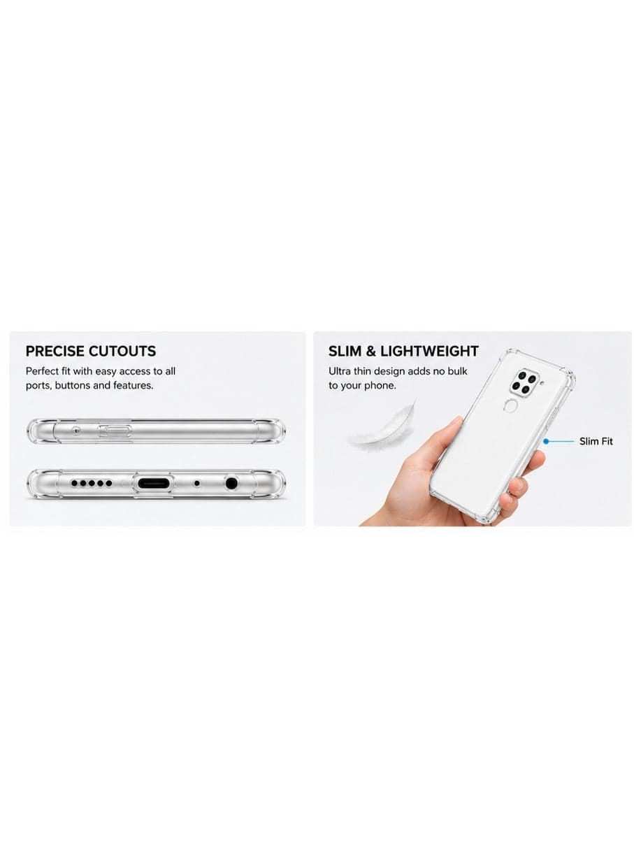 Clear Shockproof TPU Case for Xiaomi Redmi Note 9 - Slim Transparent Protective Cover with Corner Bumpers