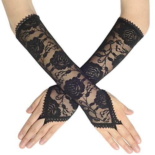 BABEYOND Floral Lace Gloves for Wedding Opera Party 1920s Flapper Lace Gloves Stretchy Adult Size