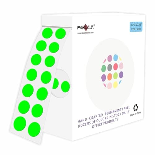 PARLAIM Dot Stickers 1/4 Inch Permanent Color-Code Sticker Label, 1000 PCS Small Circle Labels per Dispenser Box, Fluorescent Green