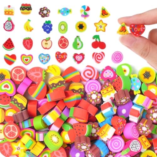 Wolpark Food Heart Mini Erasers for Kids Bulk Cake Fruit Cute Erasers 170Pcs Desk Pets Classroom Prizes Game Rewards Party Favors Back to School