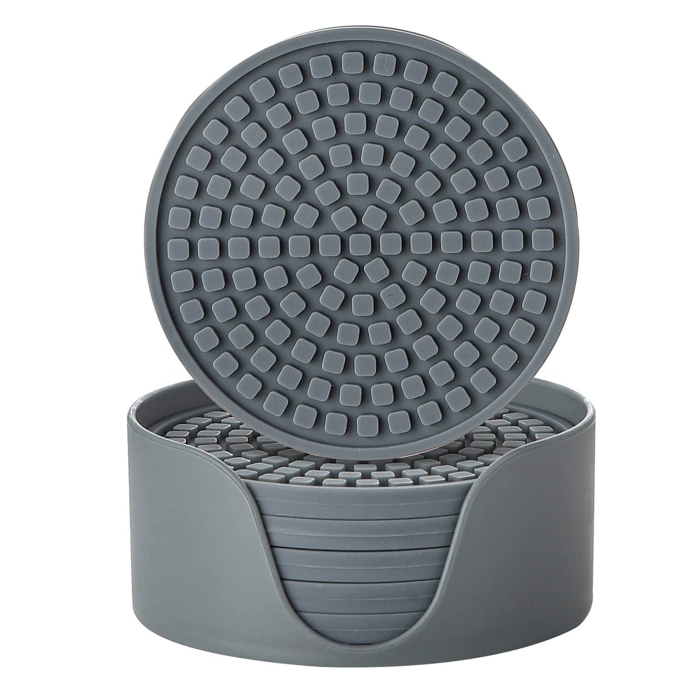 Colinda Silicone Drink Coasters with Holder Set of 6 Outdoor Cup Mat for Hot or Cold Drinks Thickened NonSlipNonStick Warm Grey
