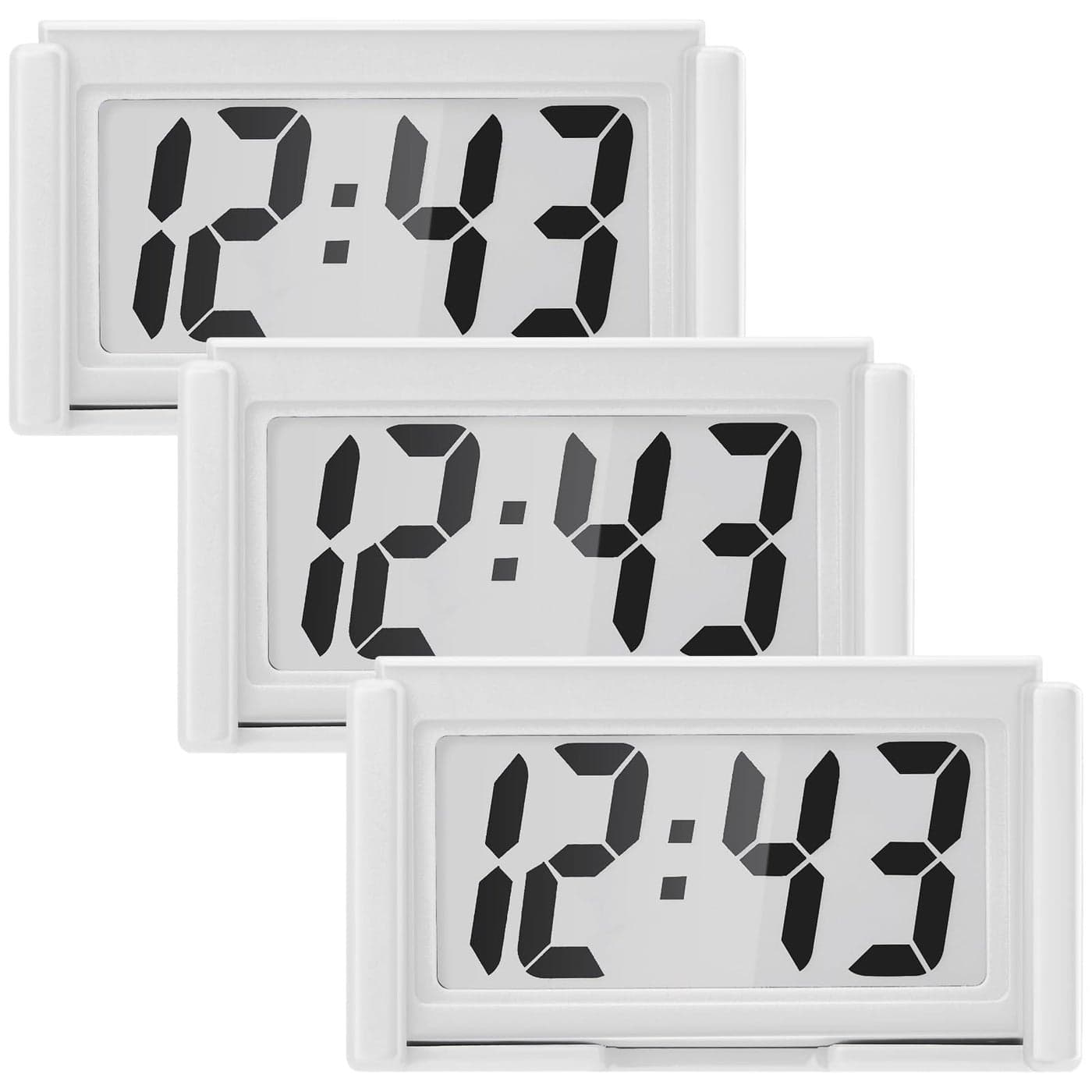 Frienda 3 Pieces Mini Digital Clock Small Digital Clock Stick on Battery Operated Self Adhesive Bracket for Car Dashboard Fridge White