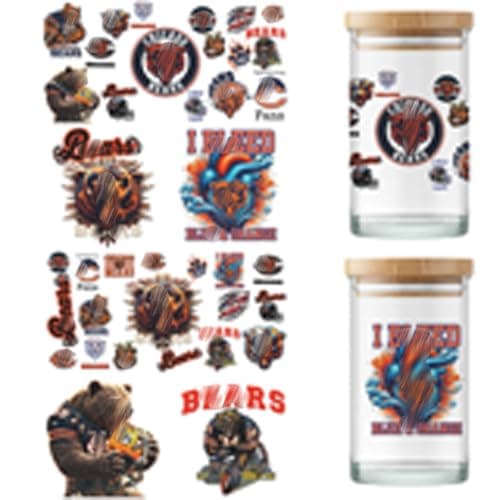 4 Sheet Cup Wraps American Football UV Dtf Cup Wraps for 16 Oz Glass Cups Tumblers Waterproof Rub on Transfers Stickers for Wood Furniture Car DIY Crafts Decor Wrap Decals 13