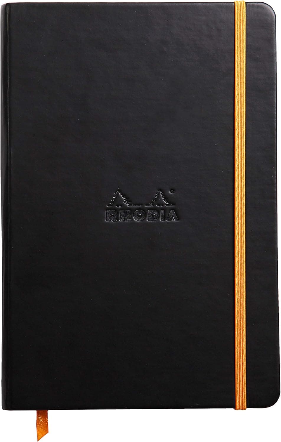Rhodia 118742C Black Rigid Notebook A5 Lined 192 pages Ivory Clairefontaine Paper 90 gm Bookmark Elastic Closure Faux Leather Cover Rhodiarama Collection